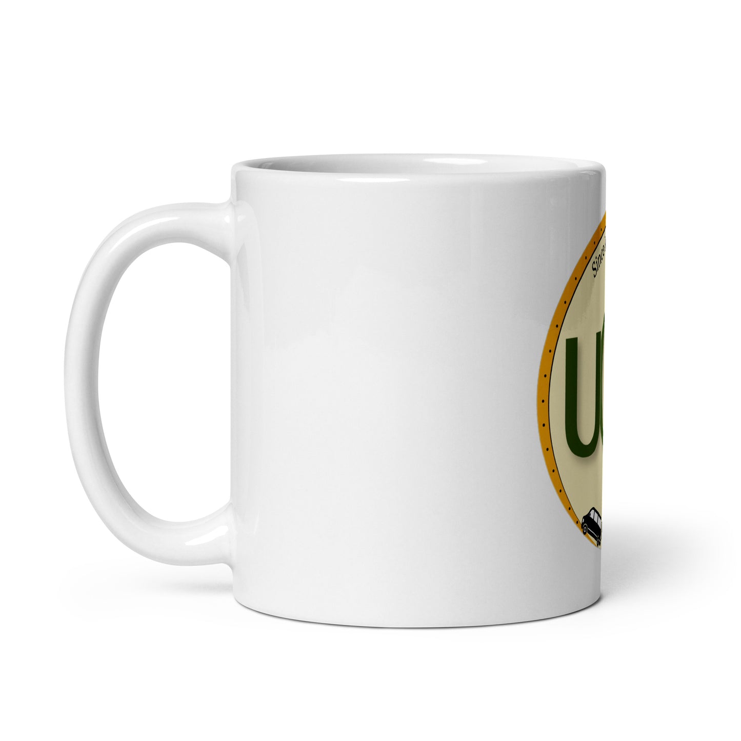 White glossy mug with logo