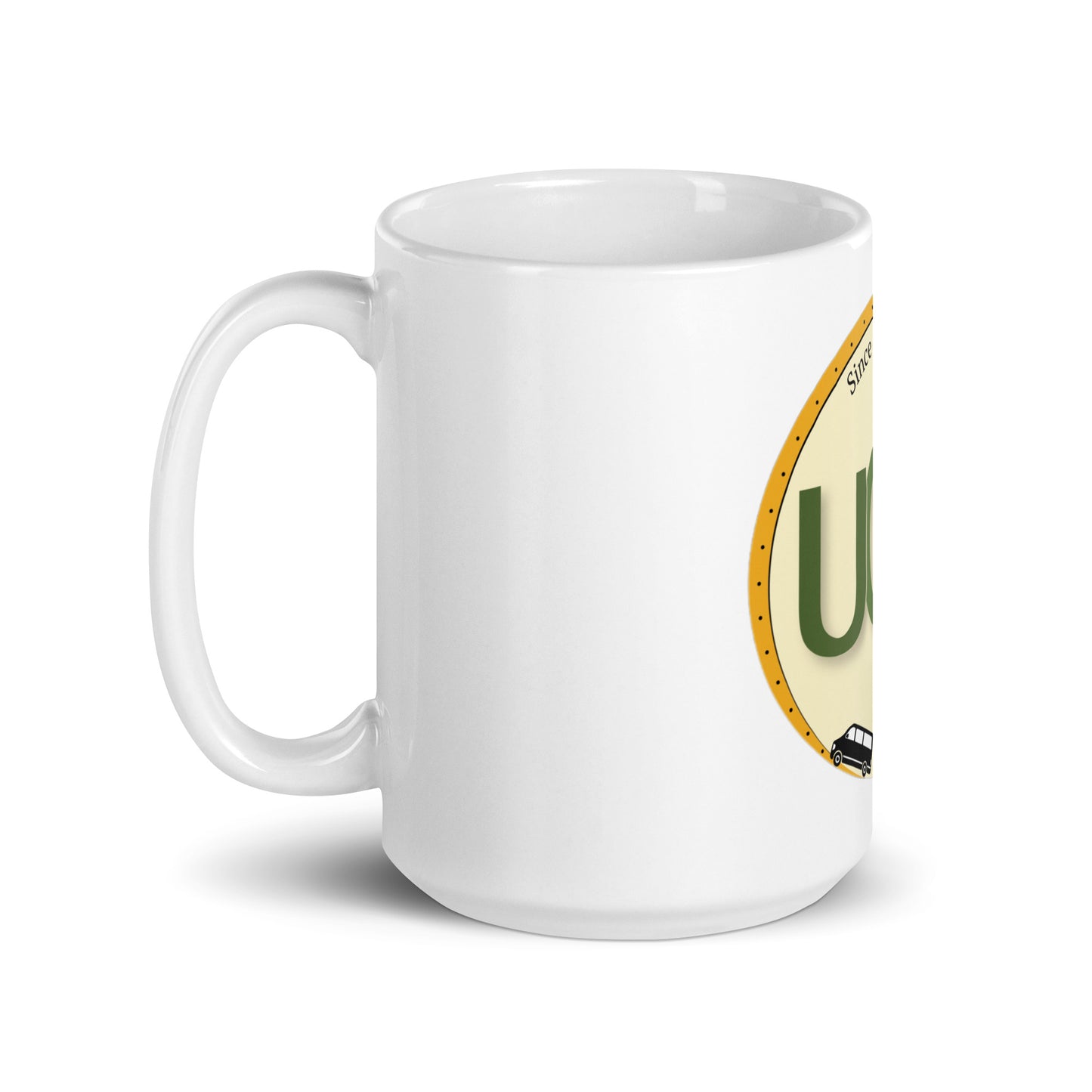 White glossy mug with logo