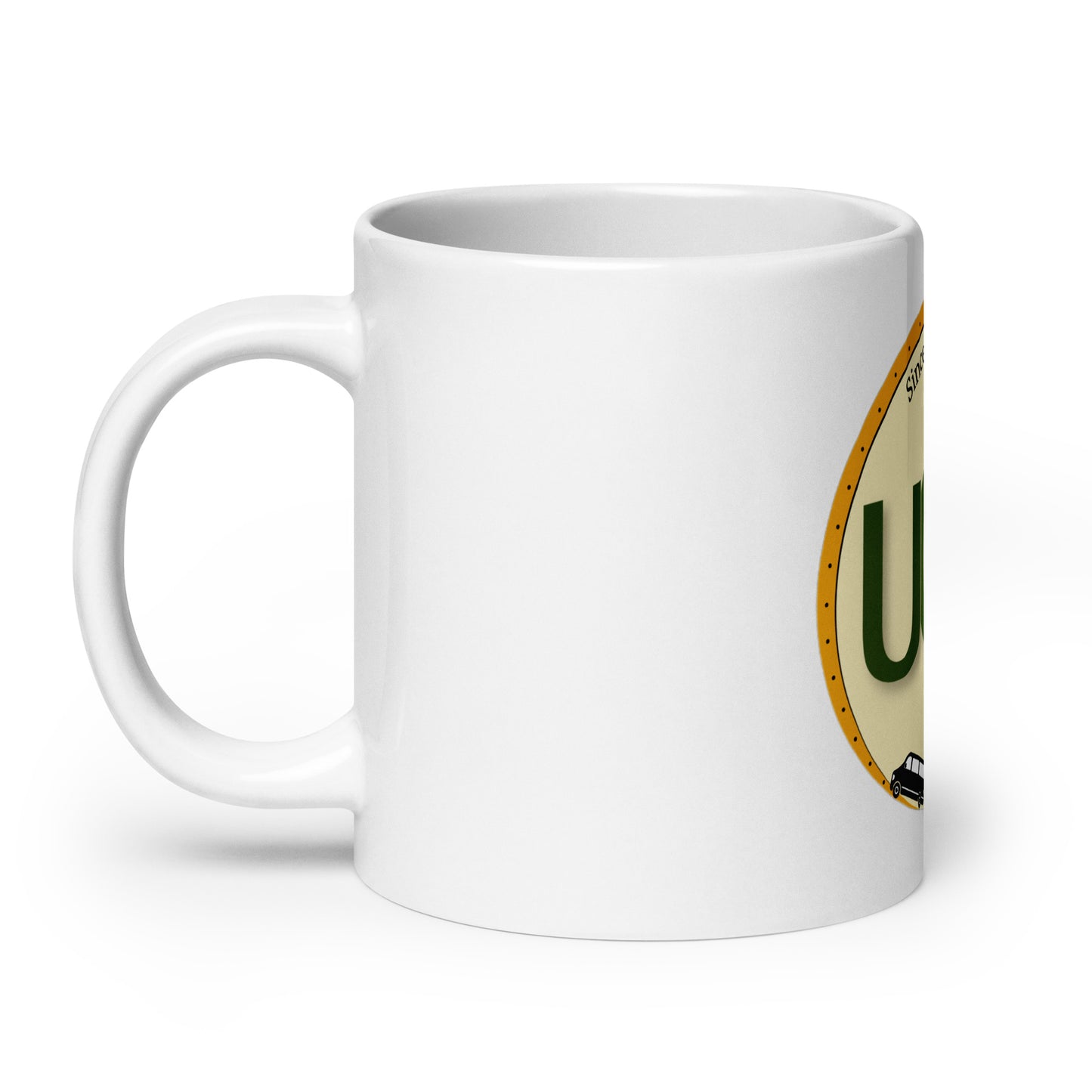 White glossy mug with logo