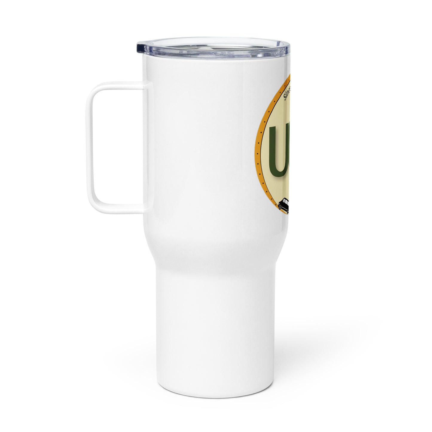 Logo travel mug with a handle