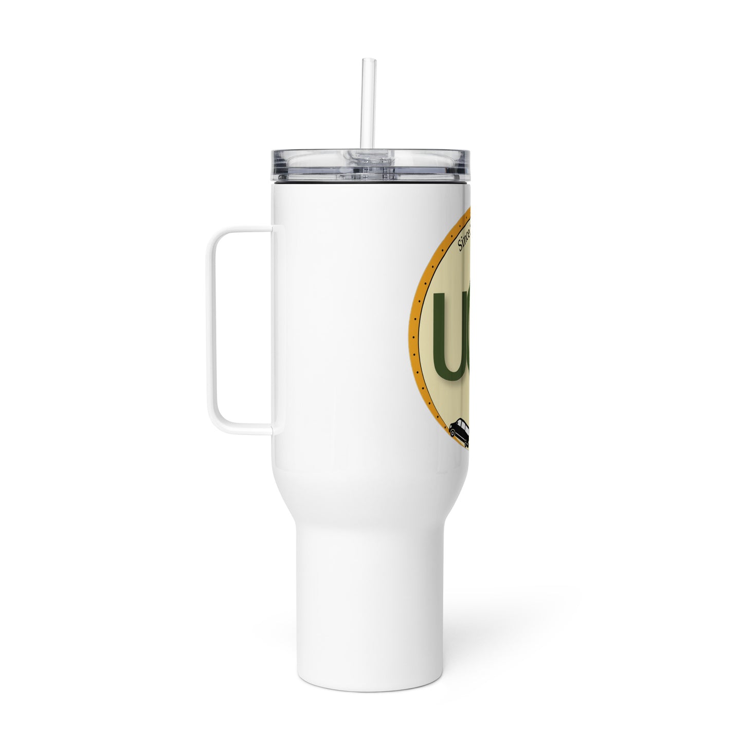 Logo travel mug with a handle